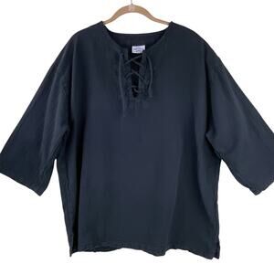 Cottonseed Black 100% Cotton Lace Up Shirt Blouse Tunic Boho